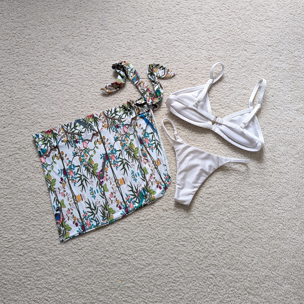 White Bikini Set with Floral Sarong